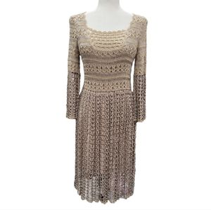 EUC Leifnotes women's tan gold Crochet dress S